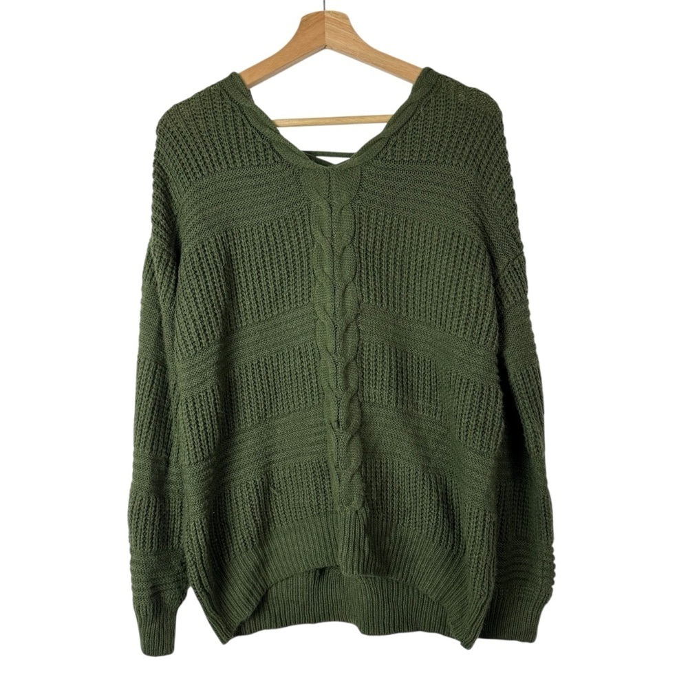 Time and Tru Hunter Green Cable Knit Pullover Sweater‎ L